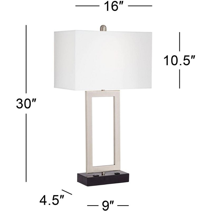 360 Lighting Todd 30" Tall Large Modern End Table Lamps Set of 2 USB Port AC Power Outlet Silver Brushed Nickel Finish Metal Living Room Charging