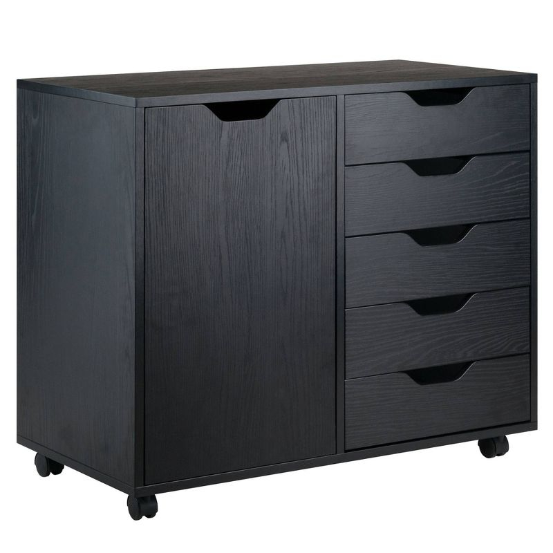 Halifax Cabinet with 5 Drawer & 1 Side Cabinet Black - Winsome: Mobile Storage Unit, Composite Wood, Modern Design