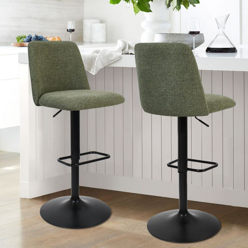 24"-33" Bruno Green Upholstered Swivel Adjustable Height Barstools (Set of 2) -Maison Boucle