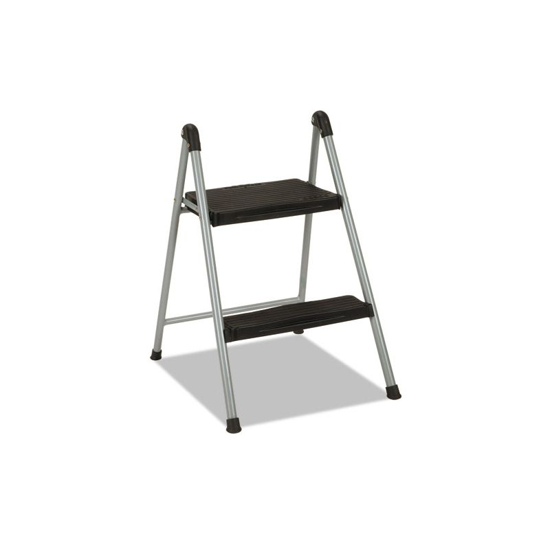 Cosco Folding Step Stool, 2-Step, 200 lb Capacity, 16.9" Working Height, Platinum/Black