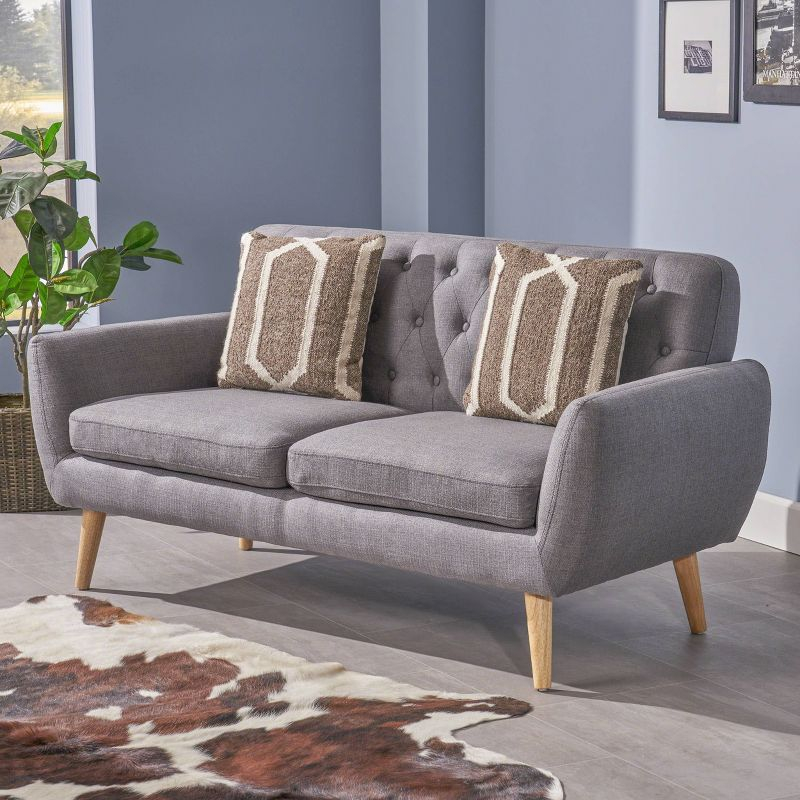 Bernice Petite Mid Century Modern Tufted Sofa Dark Gray - Christopher Knight Home: Comfortable Loveseat, Space-Saving Design