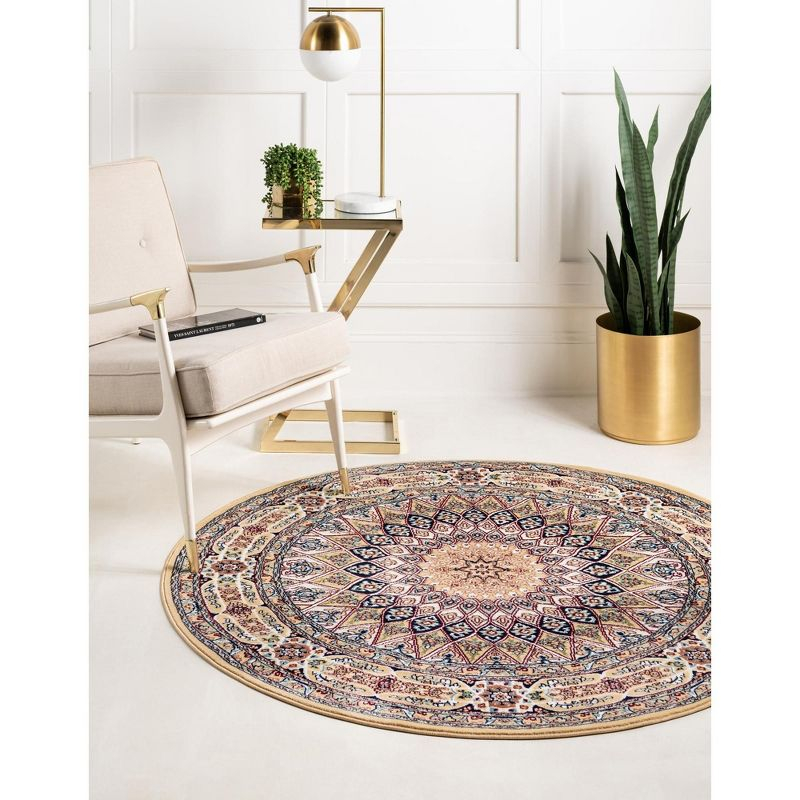 Unique Loom Narenj Collection Area Rug - Adams (5' 1" Round Beige/Blue)