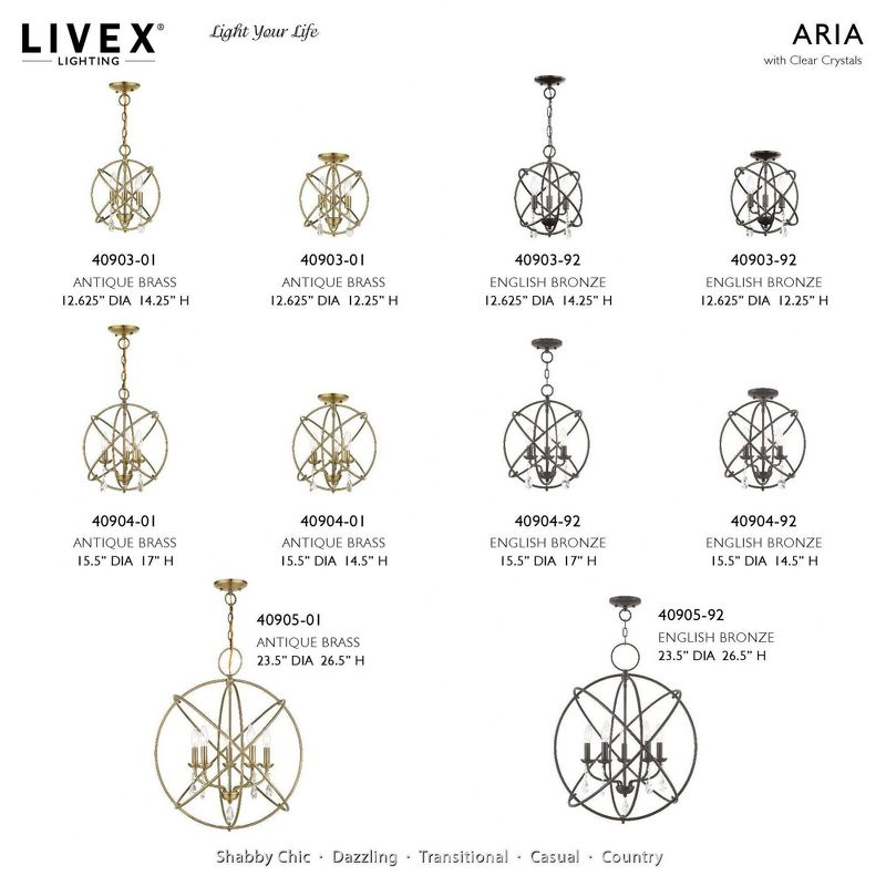 Livex Lighting Aria 3 - Light Chandelier in  Antique Brass