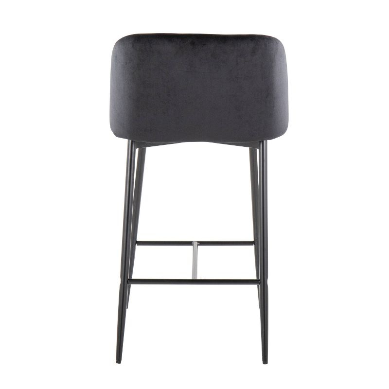 Set of 2 Fran Counter Height Barstools Black - LumiSource: Velvet Upholstery, Tapered Legs, Padded Bucket Seat