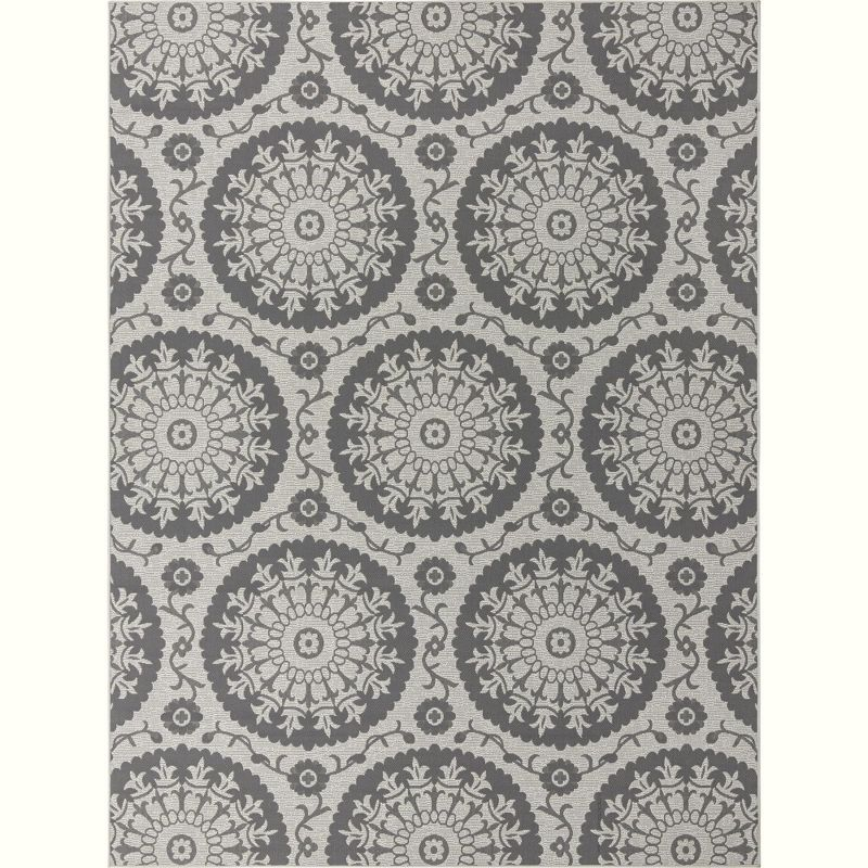 Unique Loom Outdoor Botanical Collection Area Rug - Medallion (9'  x 12' Rectangle Gray/Silver)