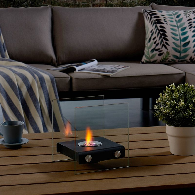 6.75"x7.5" Ventless Smokeless Square Glass & Black Metal Tabletop Fire Pit - Danya B.