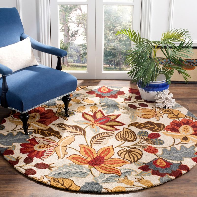 Blossom BLM863 Hand Hooked Area Rug - Ivory/Multi - 6' Round - Safavieh.
