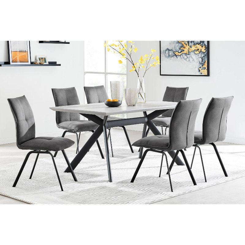 63" Rectangular Margot Top Finish Dining Table Light Gray/Black - Armen Living: 6-Seater, Metal Frame, Non-Extension