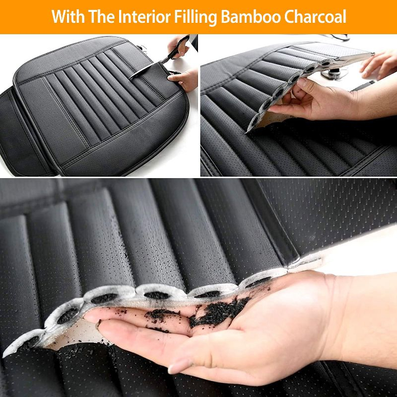 iMountek"Breathable Bamboo Charcoal Car Seat Cushion Cover with Non-Slip Bottom & Storage Pockets"Black