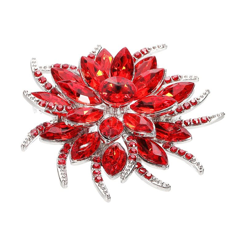 Unique Bargains Women's Rhinestone Flower Brooch Pin Red
