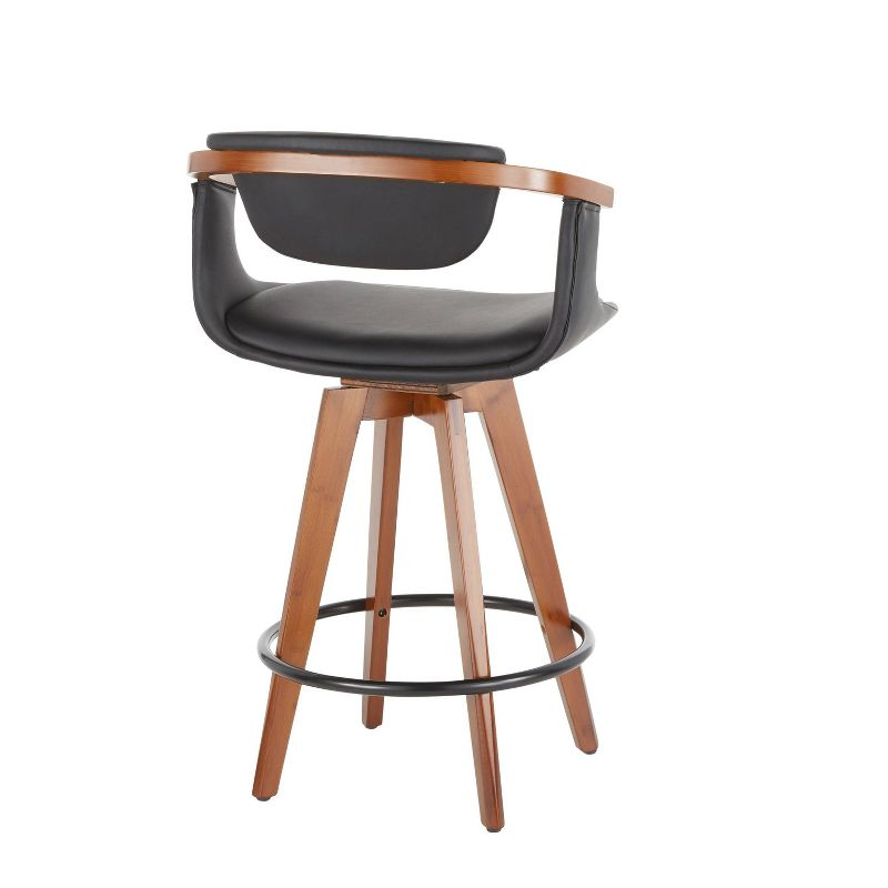Oracle Mid-Century Modern Counter Height Barstool: Walnut, Faux Leather, Swivel - LumiSource