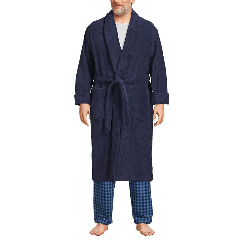 Lands' End Men's Big and Tall Calf Length Turkish Terry Robe - 4X Big Tall - Deep Sea Navy