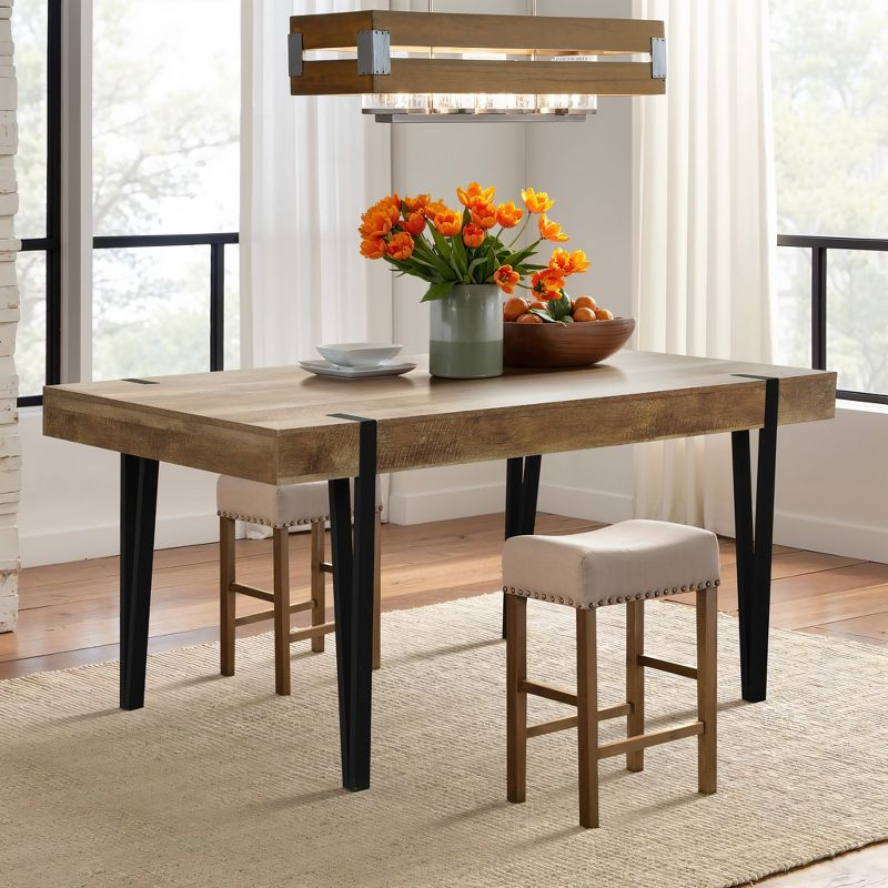 LuxenHome Oak Finish MDF Wood Black Metal Dining Table Brown
