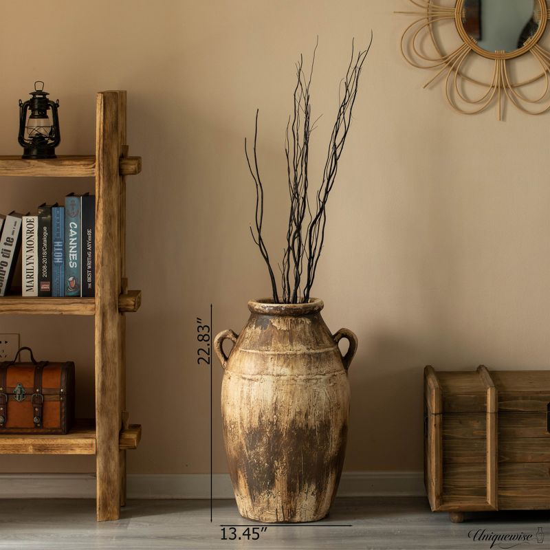 Uniquewise 23-Inch Brown Antique-Inspired Fiberglass Tall Floor Vase - Farmhouse Boho Decor for Living Rooms, Entryway Tables, and Wedding Tables