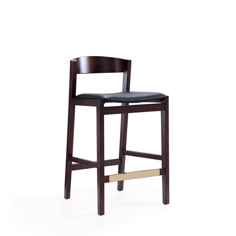 Manhattan Comfort Set of 2 Klismos Upholstered Beech Wood Counter Height Barstools Black: Faux Leather, Semi-Gloss Finish, Footrest