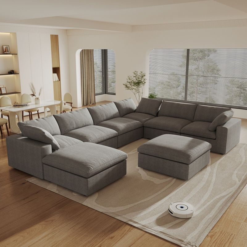 WJShome 8-Piece Cloud Modular Sectional Sofa,Down Filled Couch for Living Room,Minimalist Convertible Couches,Sofa Cover Washable & Removable,Grey
