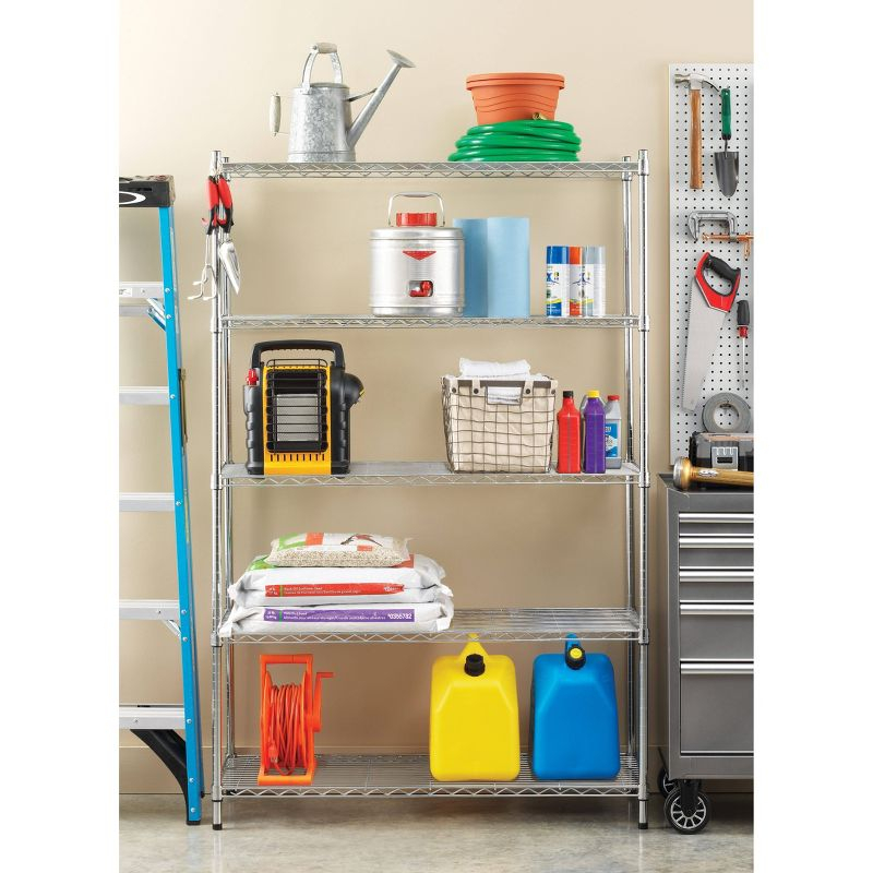 Whitmor 5 Tier Supreme Large Shelving Chrome Silver: Storage & Organization, Reinforced Metal, Compatible with 13" Cube System