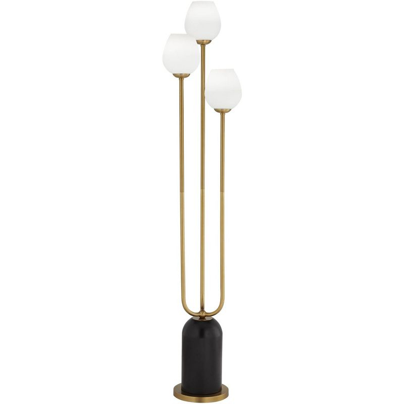 360 Lighting Grayson Modern Glam Luxury 70" Tall Standing Floor Lamp Large Pole 3-Light Foot Switch Gold Black Metal Living Room Bedroom House Reading