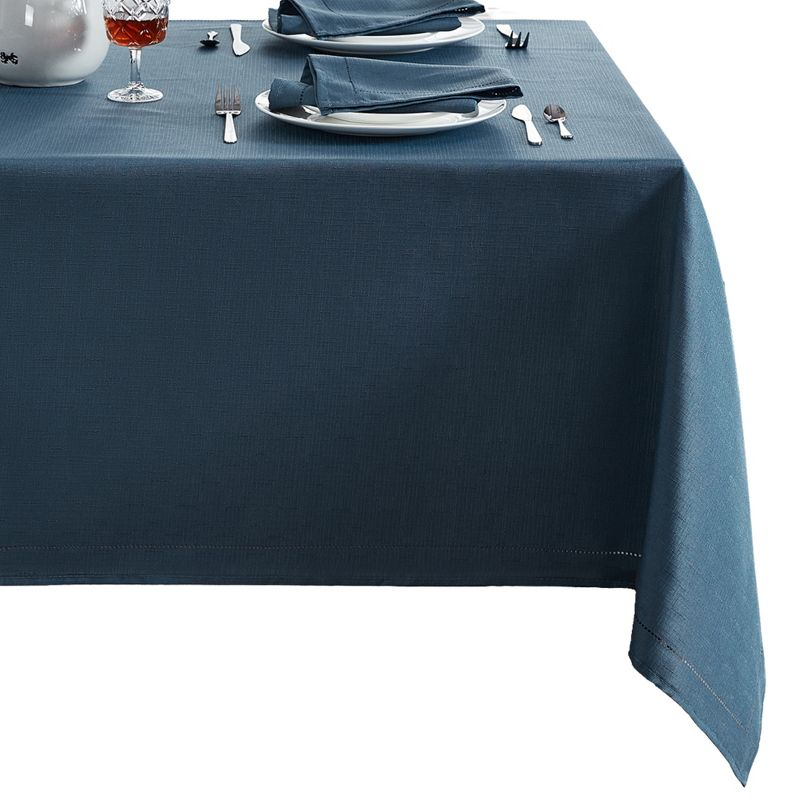 Alison Eyelet Punched Border Fabric Tablecloth - 52" x 52" Square - Copen Blue - Elrene Home Fashions