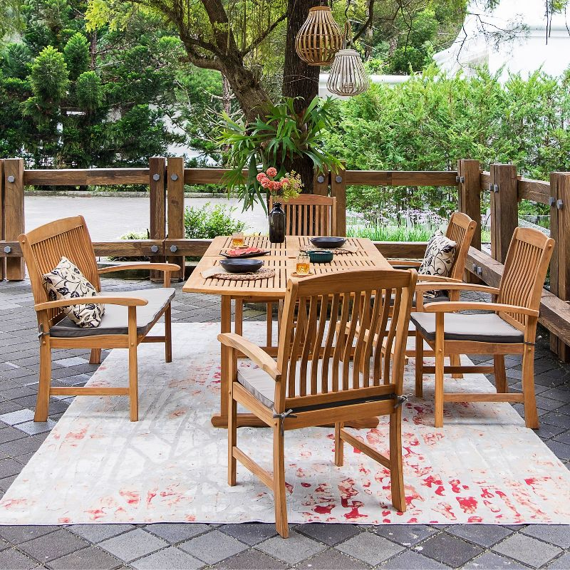 Cambridge Casual 6pc Caterina Teak Wood Outdoor Dining Set with Beige Cushion: Weather-Resistant, 2" Umbrella Hole, Galvanized Steel Hardware