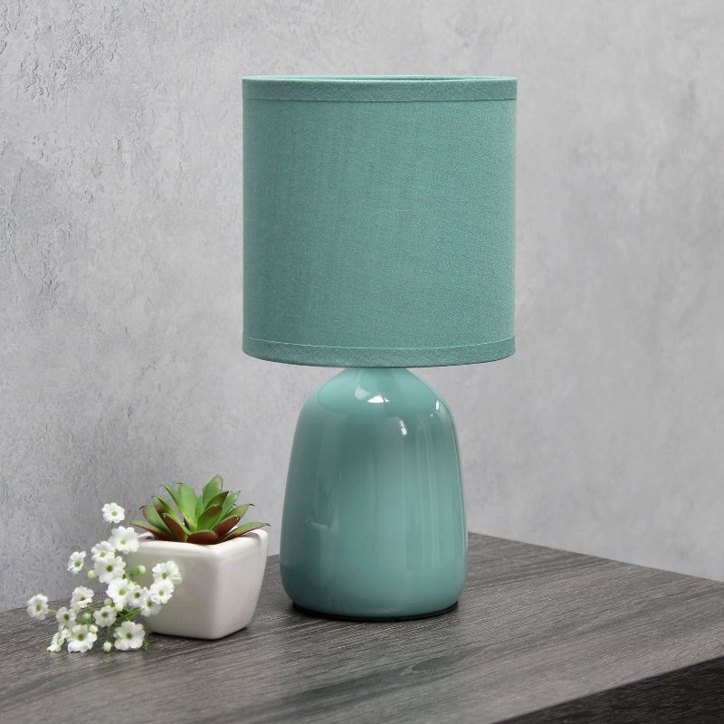 10.04" Traditional Ceramic Thimble Base Bedside Table Desk Lamp with Matching Fabric Shade Light Aqua Blue - Simple Designs: ETL Listed