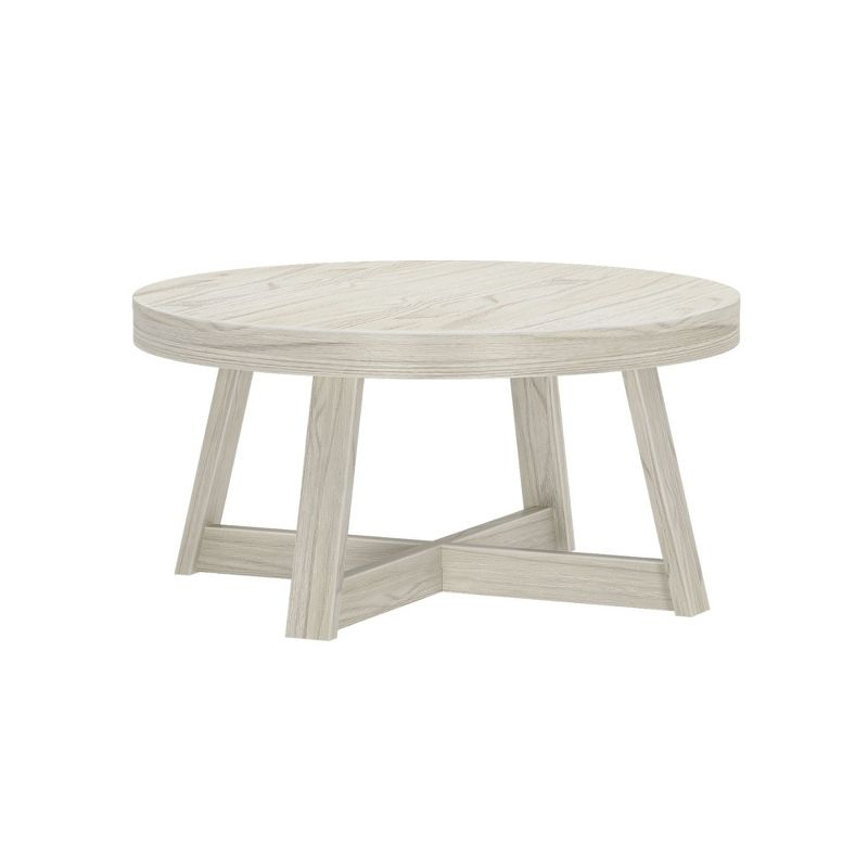 Plank+Beam Classic Solid Wood Round Coffee Table, 36" Farmhouse Table for Living Room
