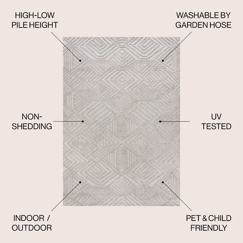 5'x8' Jordan High-Low Pile Art Deco Geometric Indoor/Outdoor Area Rug, Beige - JONATHAN Y