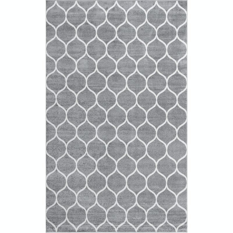 Unique Loom 5' 0 x 8' 0 Trellis Frieze Rounded Light Gray Area Rug