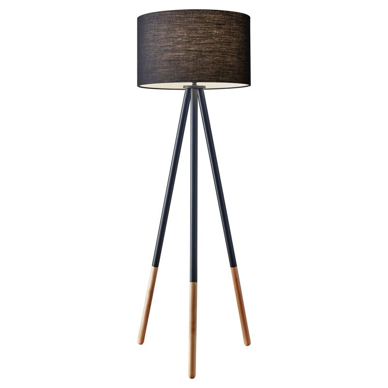 60.25" 3-way Louise Floor Lamp Black - Adesso: Metal Legs, Linen Drum Shade, UL Listed