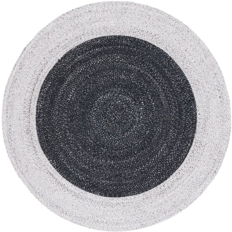 Braided BRD803 Hand Woven Area Rug - Black/Light Gray - 4' round - Safavieh.