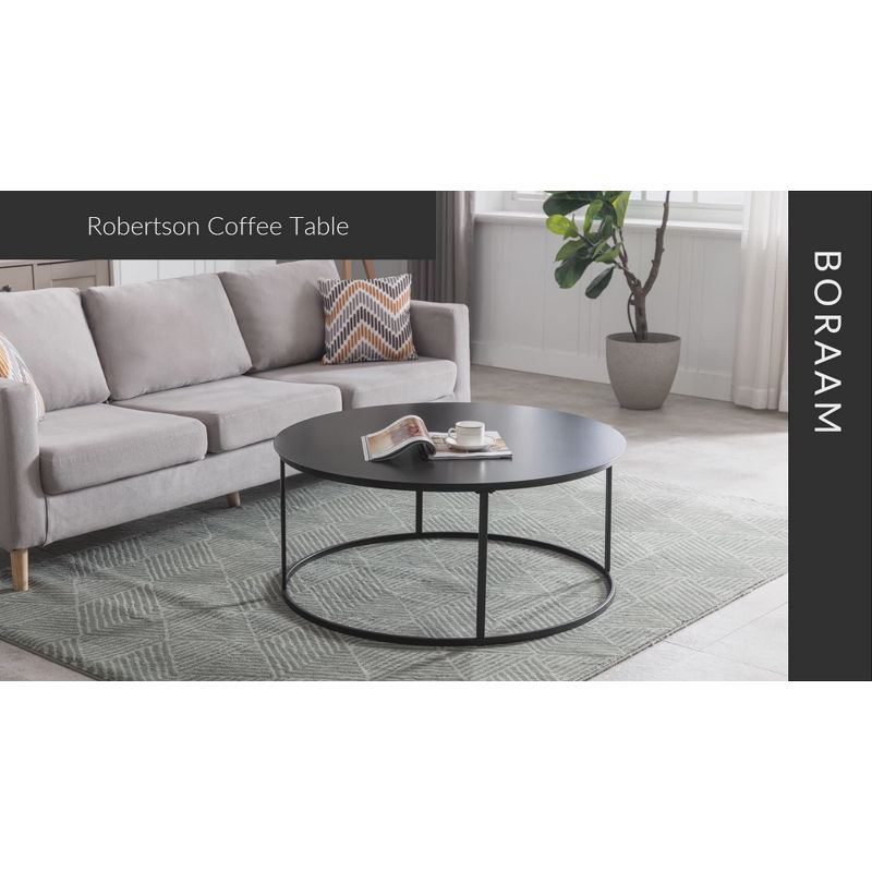 Robertson Round Metal Coffee Table Dark Brown Finish - Boraam: Mid-Century Modern, Pedestal Base, Wood & Iron