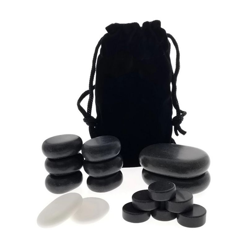 16pc Facial Massage Basalt Stone Set w/Velvet Travel Pouch
