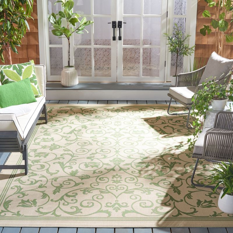 Courtyard CY2098 Power Loomed Indoor and Outdoor Area Rug - Natural/Olive - 7'10"x7'10" - Safavieh