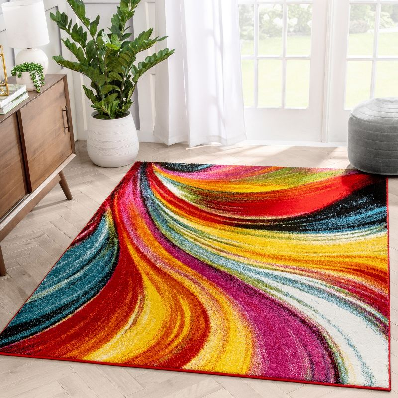 Well Woven Aurora Swirl Lines Modern Geometric Abstract Brush Stroke Painting Art Stripe 3'3" x 5' Multi Area Rug