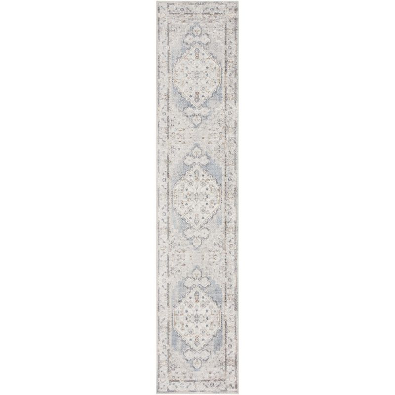 Nourison Astra Machine Washable Vintage Persian Indoor Bathroom, Kitchen Runner Rug Light Blue 2'2" x 10'