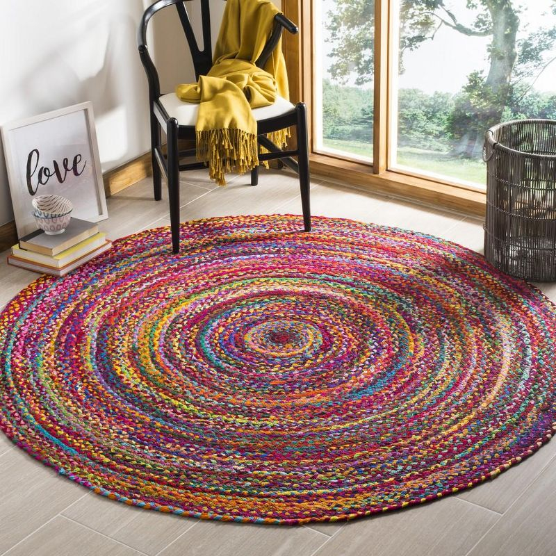 Braided BRD210 Hand Woven Area Rug - Red/Multi - 4' Round - Safavieh.