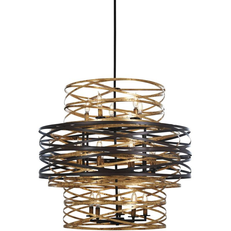 Minka Lavery Dark Bronze Mosaic Gold Chandelier 30" Wide Modern 18-Light Fixture for Dining Room House Foyer Kitchen Entryway Home