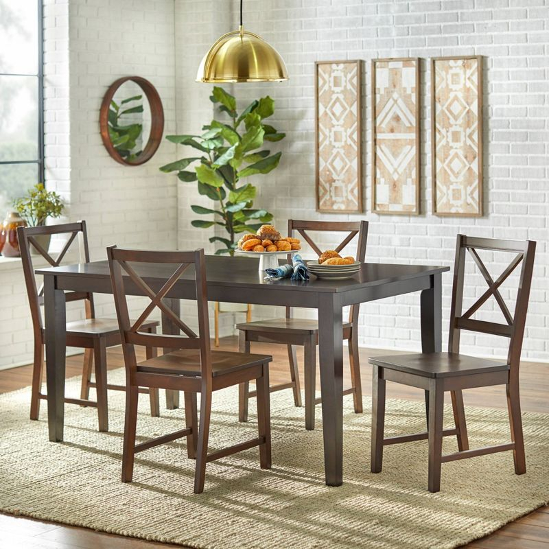 Set of 2 Virginia Farmhouse Crossback Dining Chairs Espresso - Buylateral: Rubberwood Frame, Unupholstered