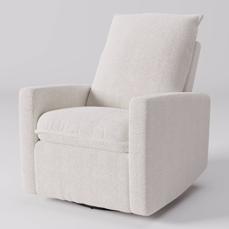 Caillie Boucle Glider Recliner Chair White - CorLiving: Nursery Bedroom Soothing Motion, Hardwood Frame