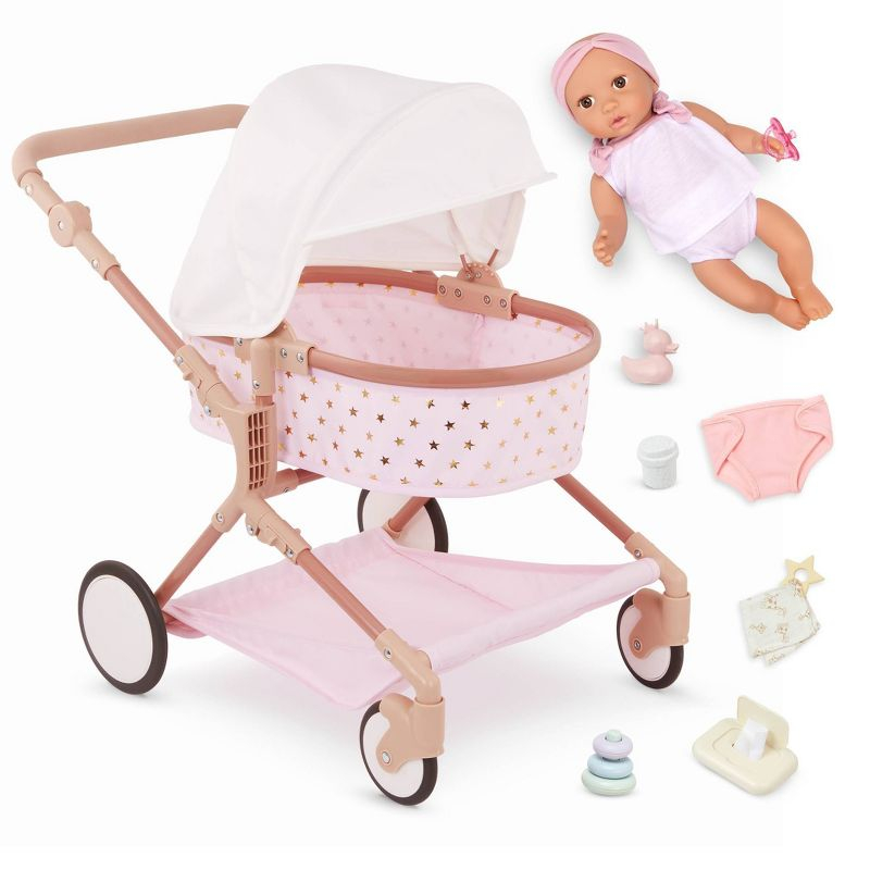 LullaBaby 14" Baby Doll & Double Stroller Accessory Set - Pink & Golden Stars