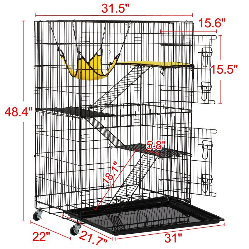 Yaheetech 4 Tiers Rolling Metal Cat Cage on Wheels Black