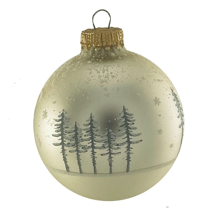 Christmas By Krebs Decorated Glass Christmas Tree Ornaments - Vanilla Velvet and Pearl White with Trees [4 Count]