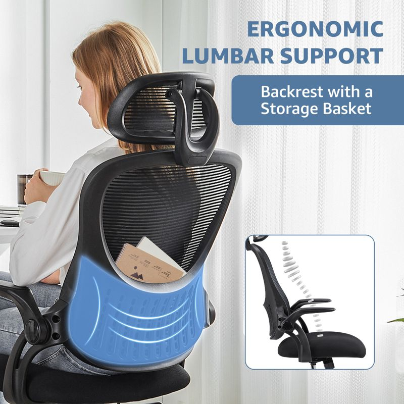 Musment Ergonomic Office Computer Desk Chair, Mesh High Back Rolling Swivel Adjustable Task Chair with Headrest and Flip-up Armrests