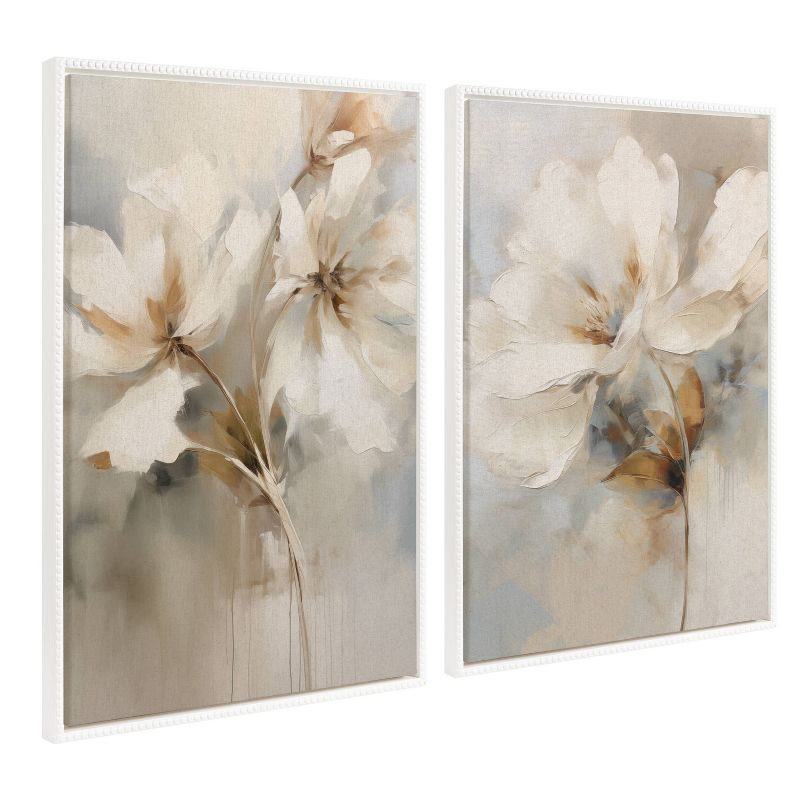Kate & Laurel All Things Decor (Set of 2) 23"x33" Sylvie Beaded Botanical Floral 1 and 2 Framed Arts by The Creative Bunch Studio White