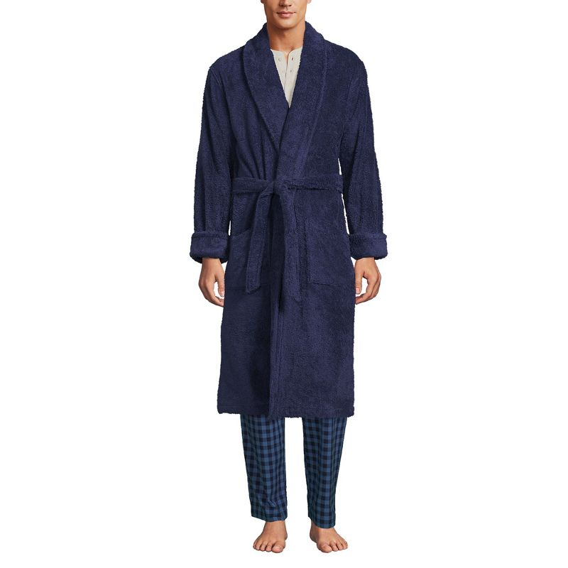 Lands' End Men's Calf Length Turkish Terry Robe - Medium - Deep Sea Navy