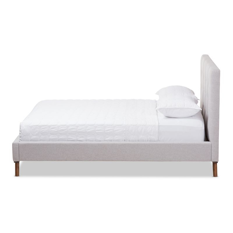 Valencia Mid Modern Fabric Platform Full Bed Gray - Baxton Studio: Upholstered Headboard, Tapered Legs