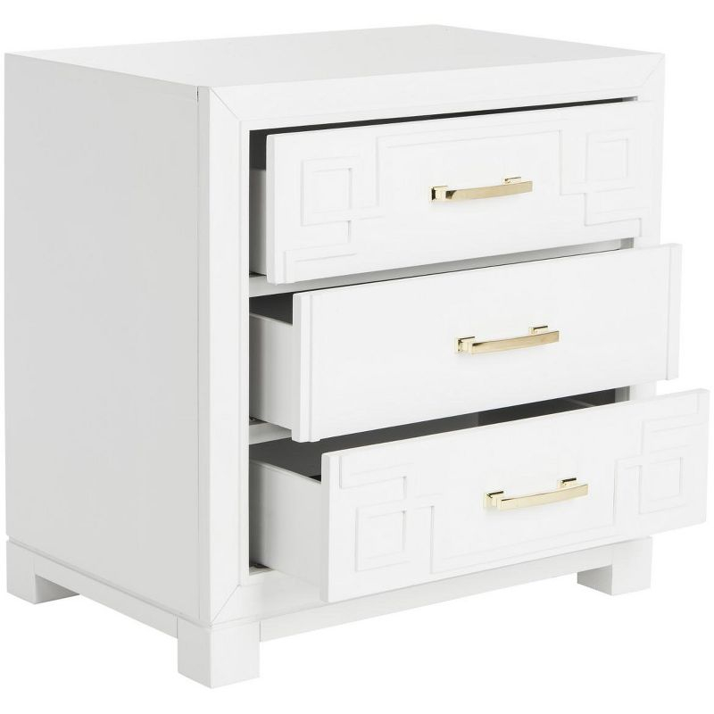Raina 3 Drawer Greek Key Nightstand - FOX6278 - White - Safavieh Couture