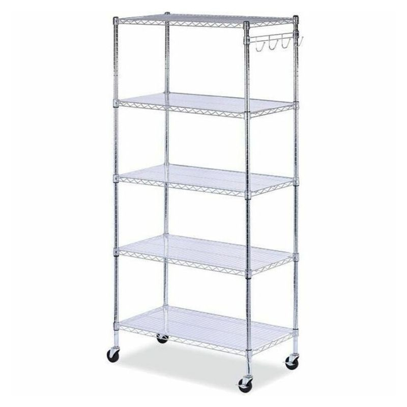 Alera 5-Shelf Wire Shelving Kit with Casters and Shelf Liners, 36w x 18d x 72h, Silver