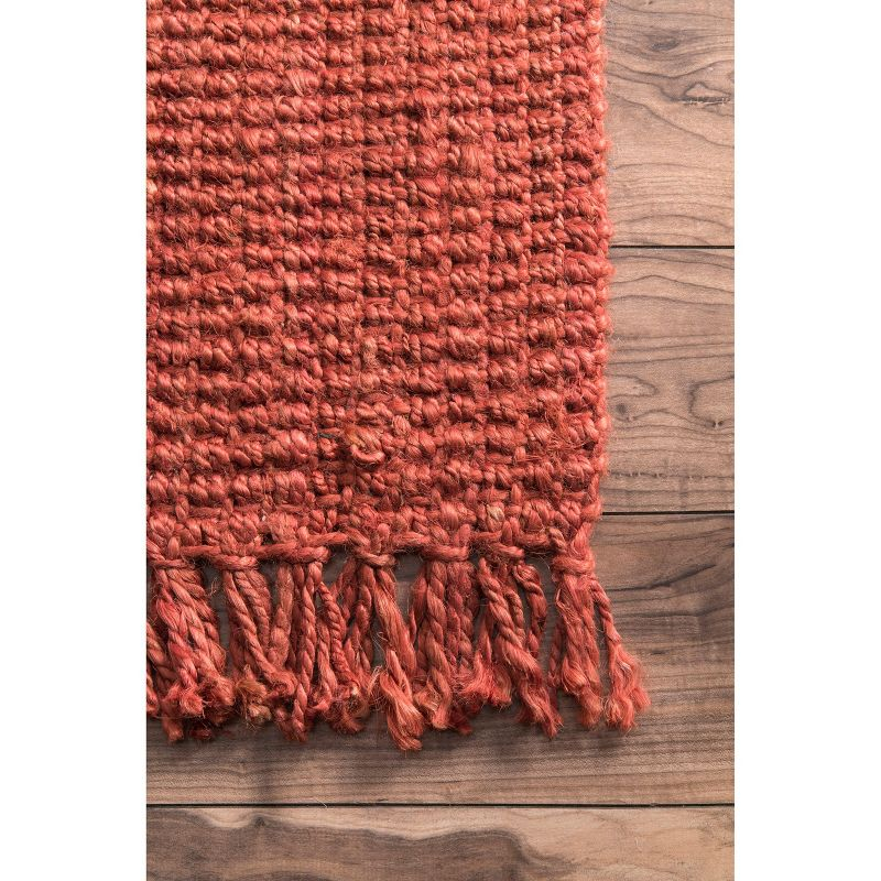 Nuloom 5x8 Daniela Jute Tassel Hand Woven Indoor Area Rug, Brick, Solid Chunky Farmhouse Design, Natural Fiber BedroomLiving Room