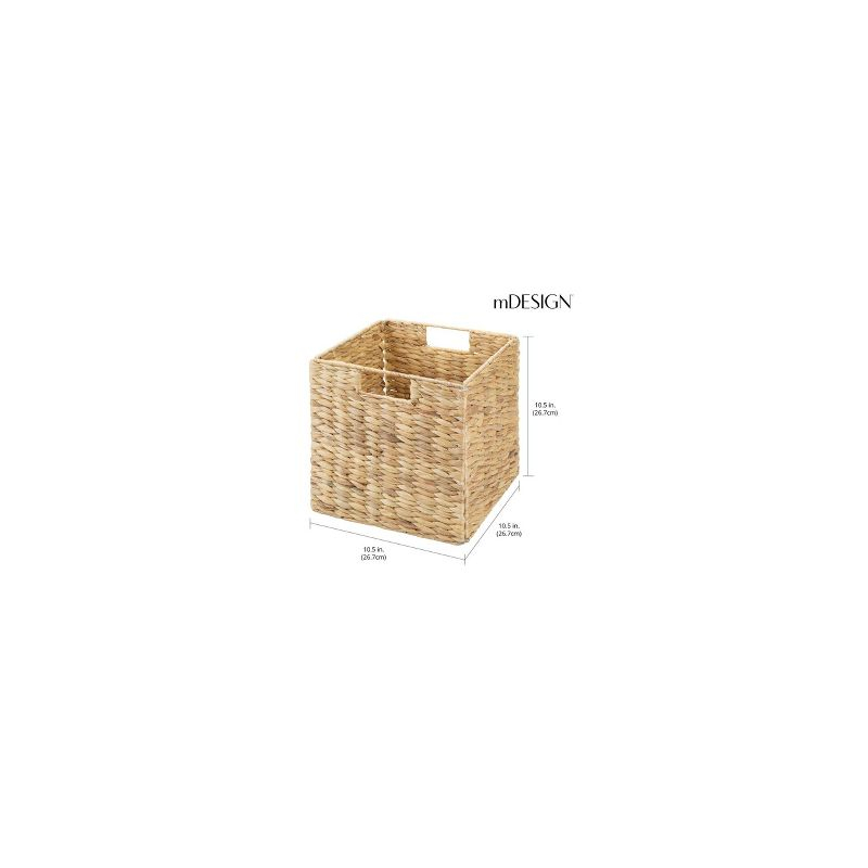 mDesign Hyacinth Woven Cube Bin Basket Organizer, Handles, 6 Pack, Natural/Tan